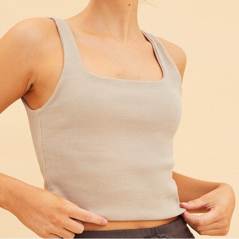 Zara Taupe Ribbed Knit Top